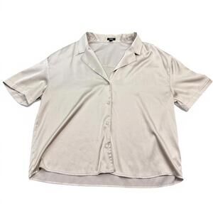 Express Satin Top Womens Size Medium Ivory White Button Up Short Sleeve Shirt